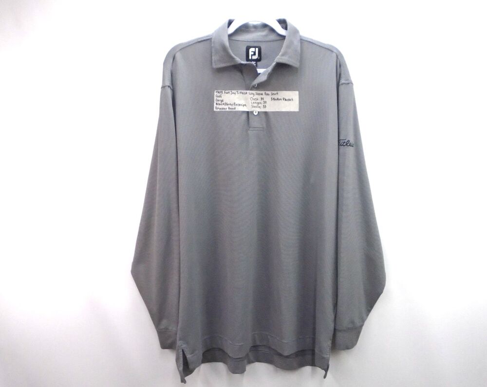 FootJoy Titleist Golf Polo Shirt Mens L Large Grey Pinstripe Long Sleeve Spandex
